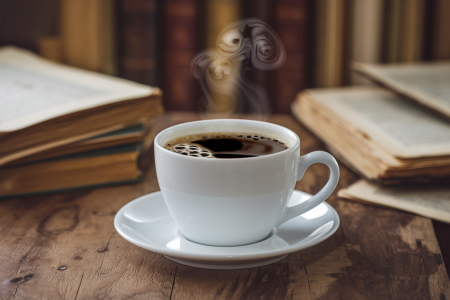 tasse-cafe-table-bois-livres-anciens