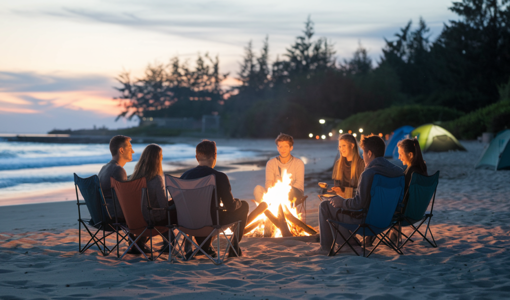 amis-feu-camp-plage-crepuscule