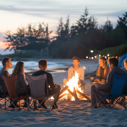 amis-feu-camp-plage-crepuscule