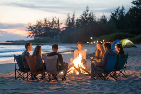 amis-feu-camp-plage-crepuscule