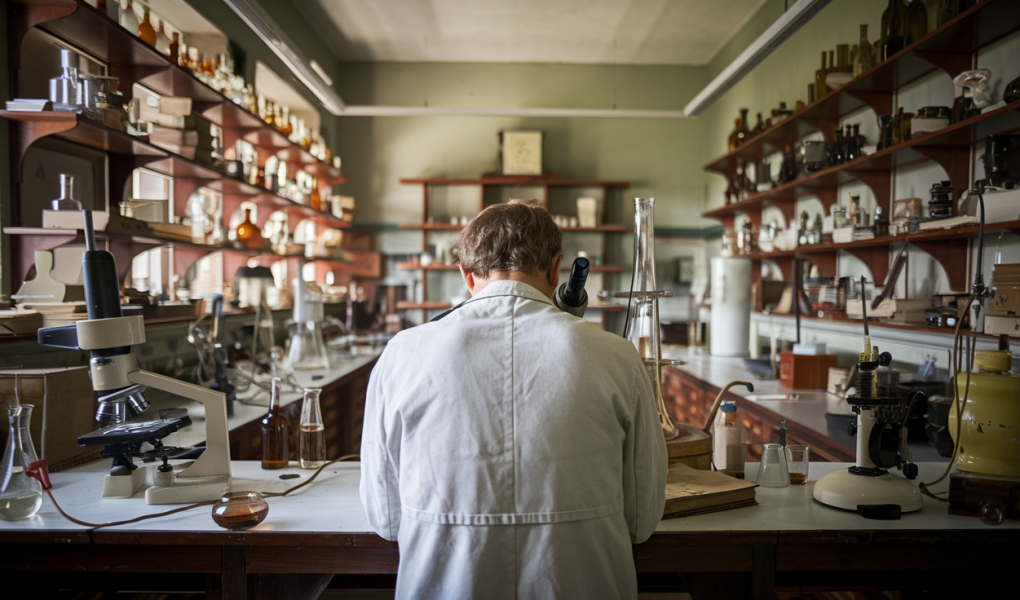 laboratoire-ancien-homme-microscope-etageres
