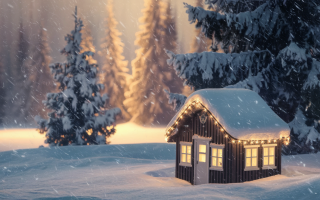 maison-bois-neige-coniferes-hiver