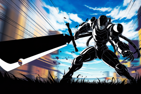silhouette-anime-epee-combat-ville