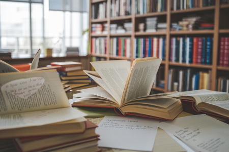 bureau-livres-notes-etagere-dictionnaires